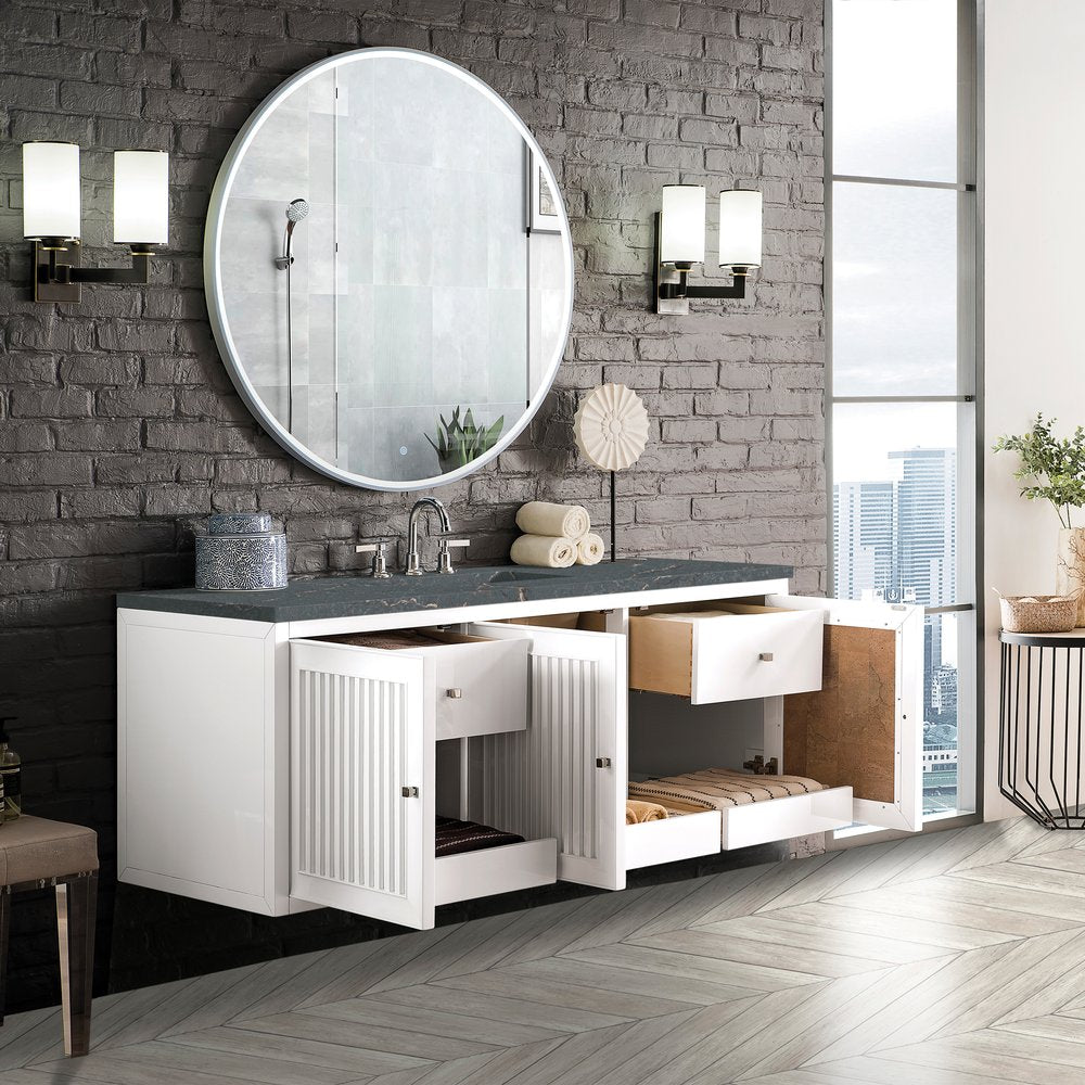 James Martin - Athens 60" Single Vanity, Glossy White w/ 3 CM Parisien Bleu Silestone Top - E645-V60S-GW-3PBL view 7
