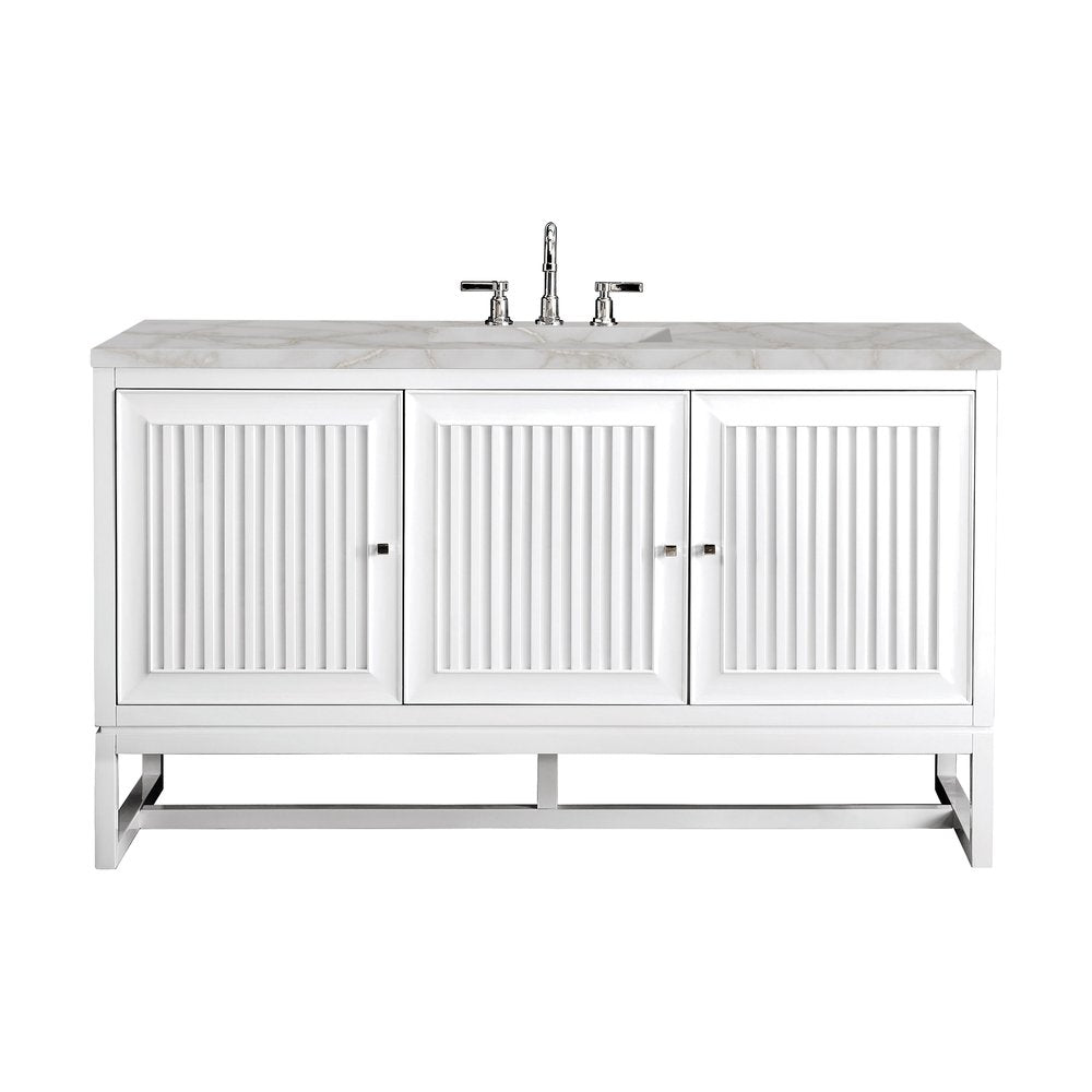 James Martin - Athens 60" Single Vanity, Glossy White w/ 3 CM Victorian Silver Silestone Top - E645-V60S-GW-3VSL view 1
