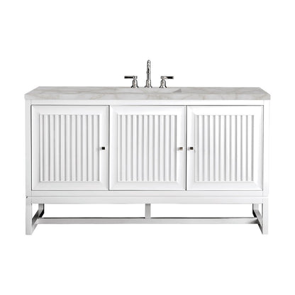 James Martin - Athens 60" Single Vanity, Glossy White w/ 3 CM Victorian Silver Silestone Top - E645-V60S-GW-3VSL view 1