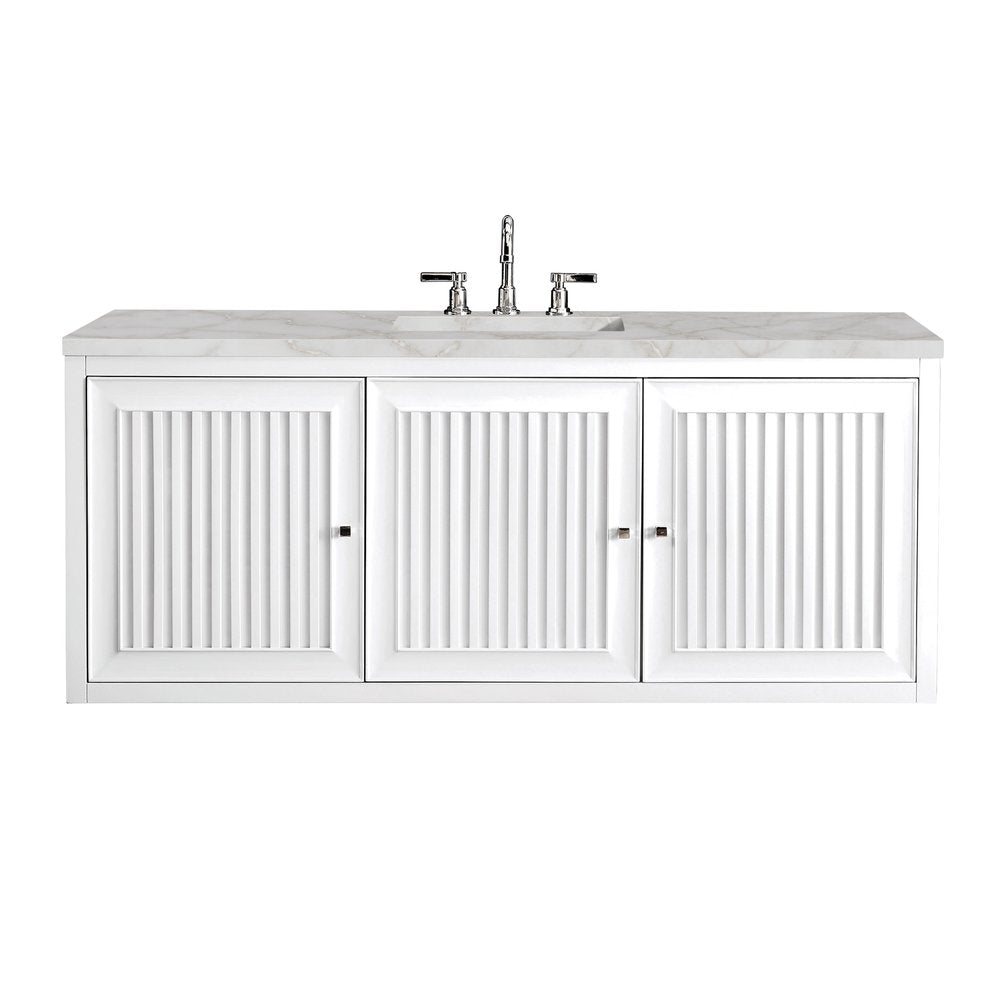 James Martin - Athens 60" Single Vanity, Glossy White w/ 3 CM Victorian Silver Silestone Top - E645-V60S-GW-3VSL view 2