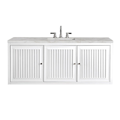 James Martin - Athens 60" Single Vanity, Glossy White w/ 3 CM Victorian Silver Silestone Top - E645-V60S-GW-3VSL view 2