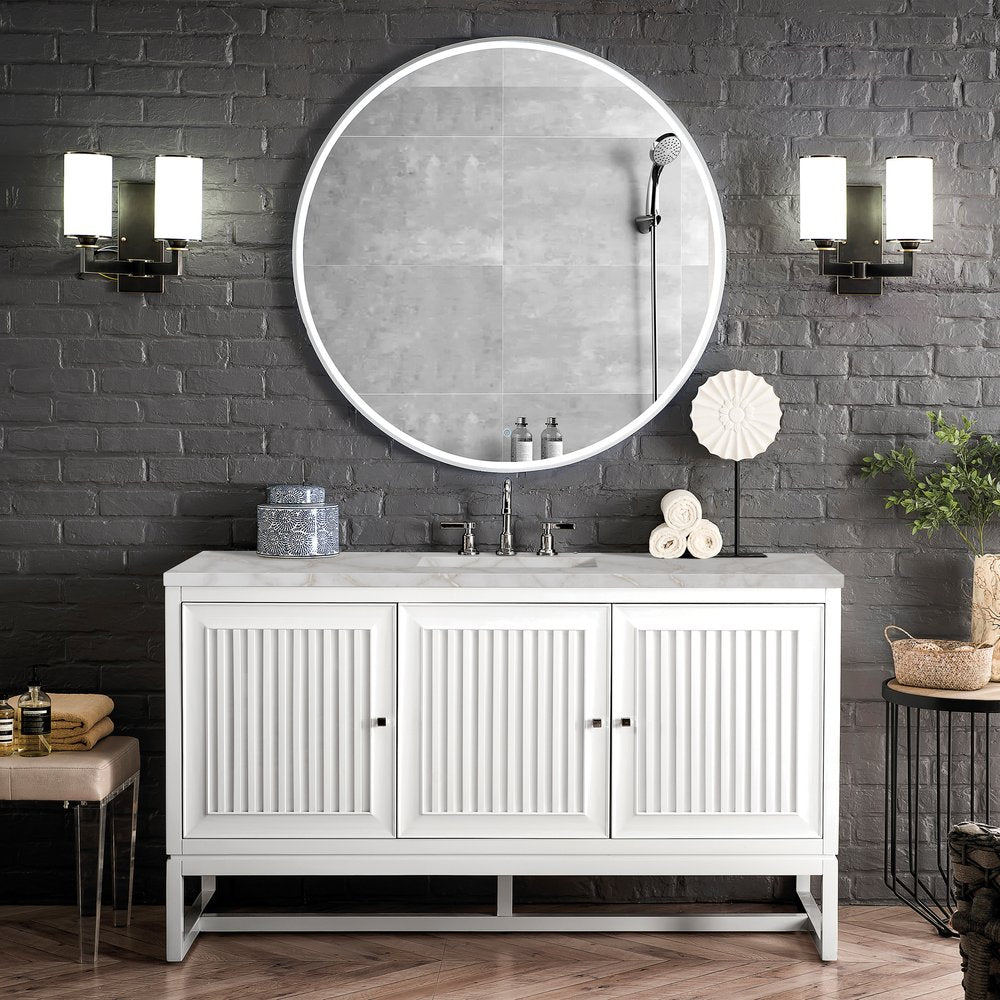 James Martin - Athens 60" Single Vanity, Glossy White w/ 3 CM Victorian Silver Silestone Top - E645-V60S-GW-3VSL view 3