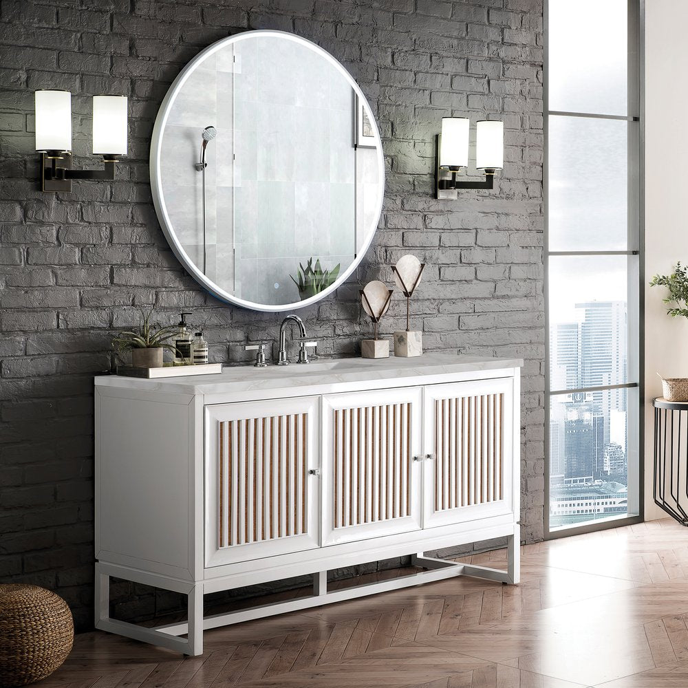 James Martin - Athens 60" Single Vanity, Glossy White w/ 3 CM Victorian Silver Silestone Top - E645-V60S-GW-3VSL view 4