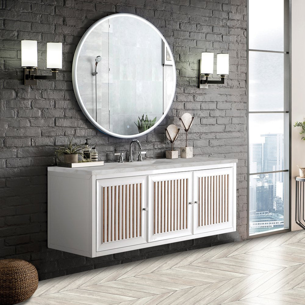 James Martin - Athens 60" Single Vanity, Glossy White w/ 3 CM Victorian Silver Silestone Top - E645-V60S-GW-3VSL view 5