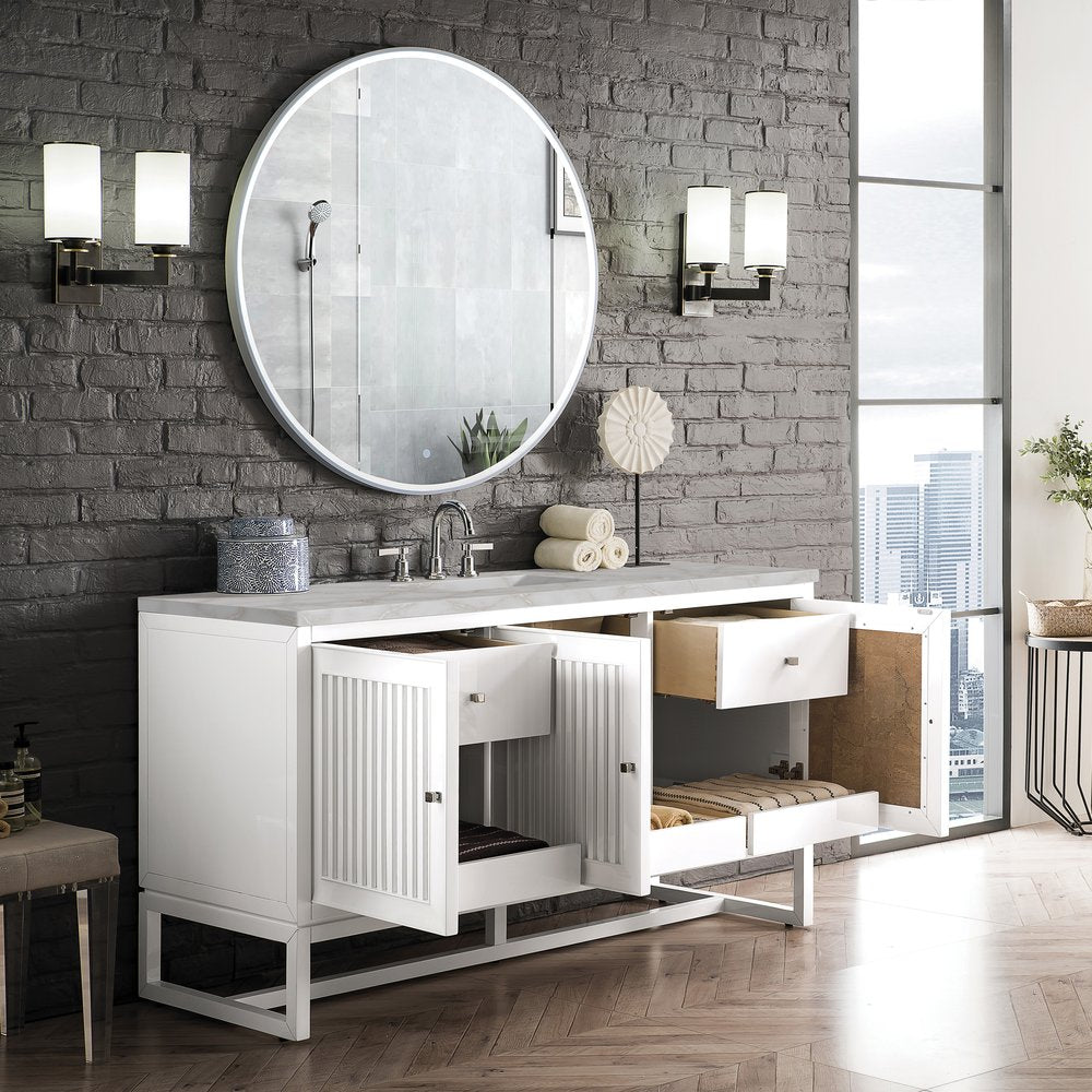 James Martin - Athens 60" Single Vanity, Glossy White w/ 3 CM Victorian Silver Silestone Top - E645-V60S-GW-3VSL view 6