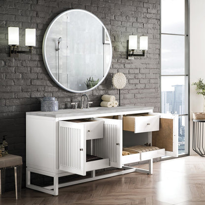 James Martin - Athens 60" Single Vanity, Glossy White w/ 3 CM Victorian Silver Silestone Top - E645-V60S-GW-3VSL view 6