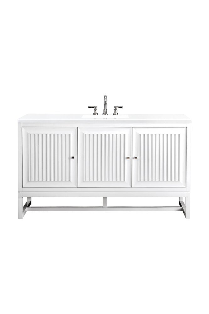 James Martin - Athens 60" Single Vanity, Glossy White w/ 3 CM White Zeus Silestone Top - E645-V60S-GW-3WZ view 1