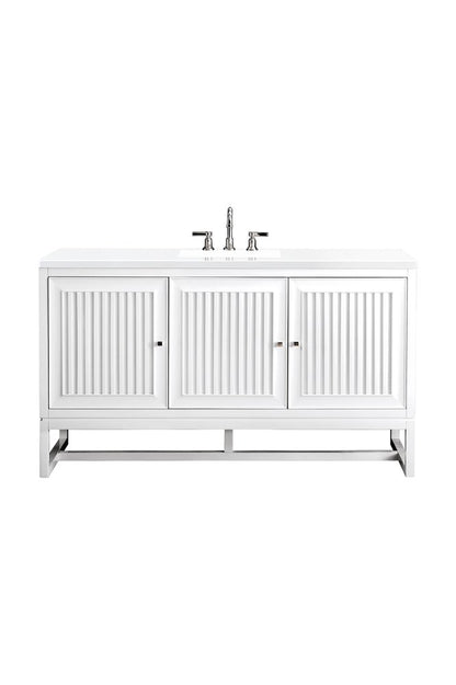 James Martin - Athens 60" Single Vanity, Glossy White w/ 3 CM White Zeus Silestone Top - E645-V60S-GW-3WZ view 1