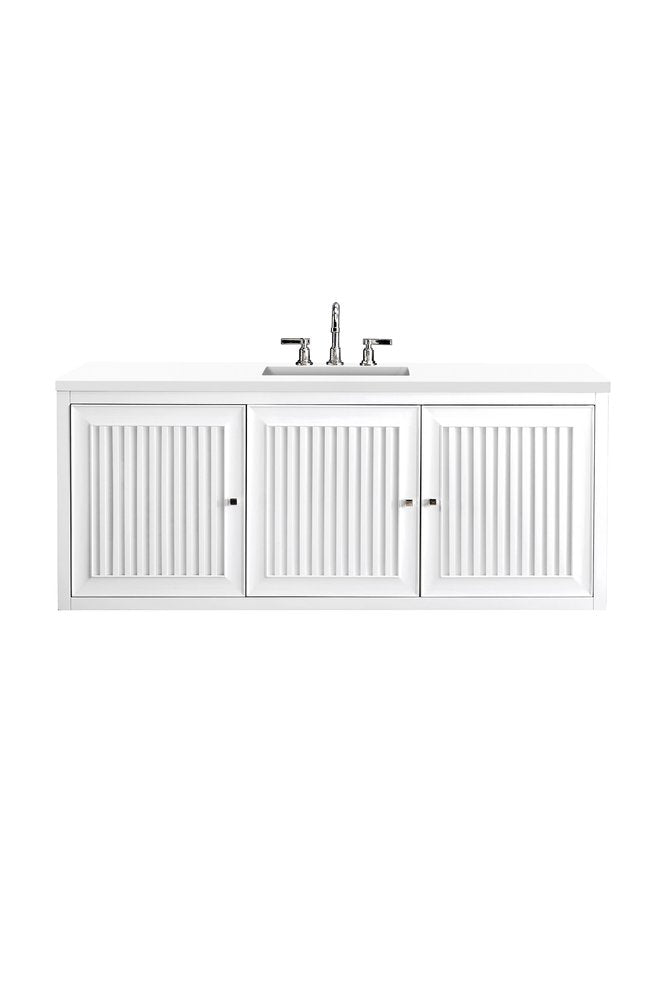 James Martin - Athens 60" Single Vanity, Glossy White w/ 3 CM White Zeus Silestone Top - E645-V60S-GW-3WZ view 2