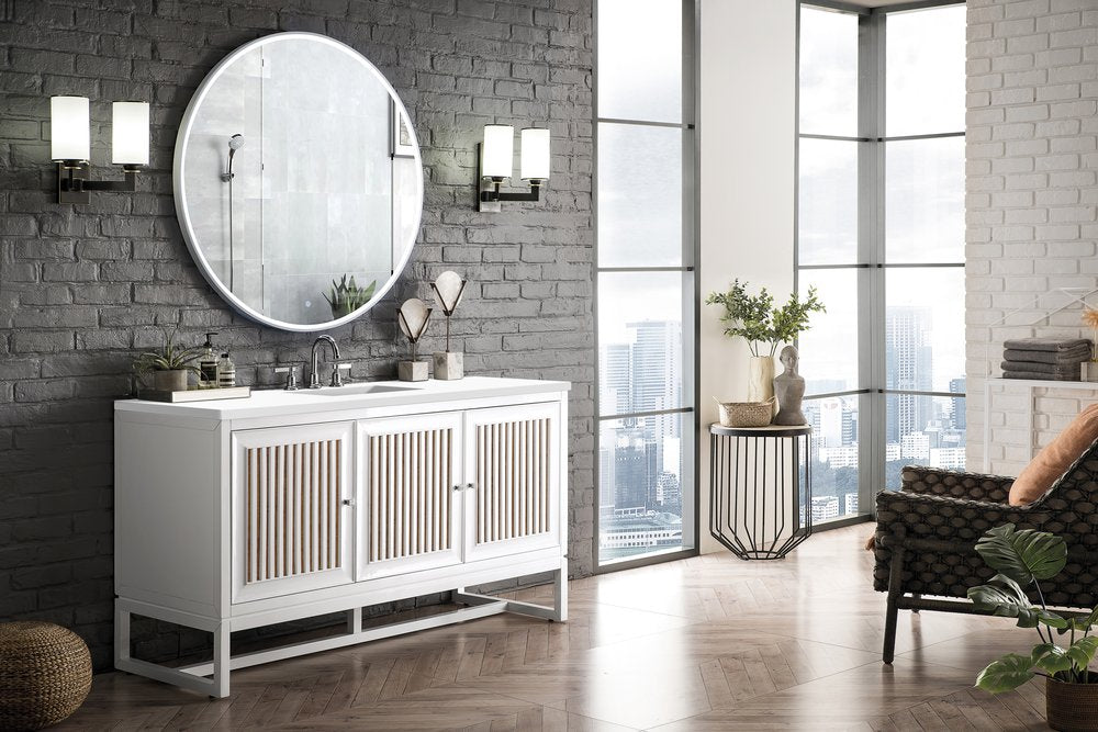 James Martin - Athens 60" Single Vanity, Glossy White w/ 3 CM White Zeus Silestone Top - E645-V60S-GW-3WZ view 5
