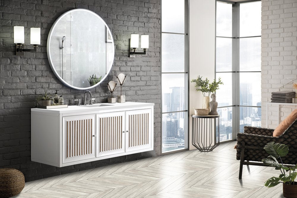 James Martin - Athens 60" Single Vanity, Glossy White w/ 3 CM White Zeus Silestone Top - E645-V60S-GW-3WZ view 8