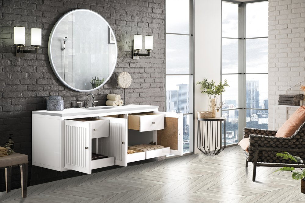 James Martin - Athens 60" Single Vanity, Glossy White w/ 3 CM White Zeus Silestone Top - E645-V60S-GW-3WZ view 9
