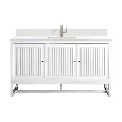James Martin - Athens 60" Single Vanity, Glossy White w/ Single Hole 3 CM White Zeus Silestone Top & Backsplash - E645-V60S-GW-1WZ view 1