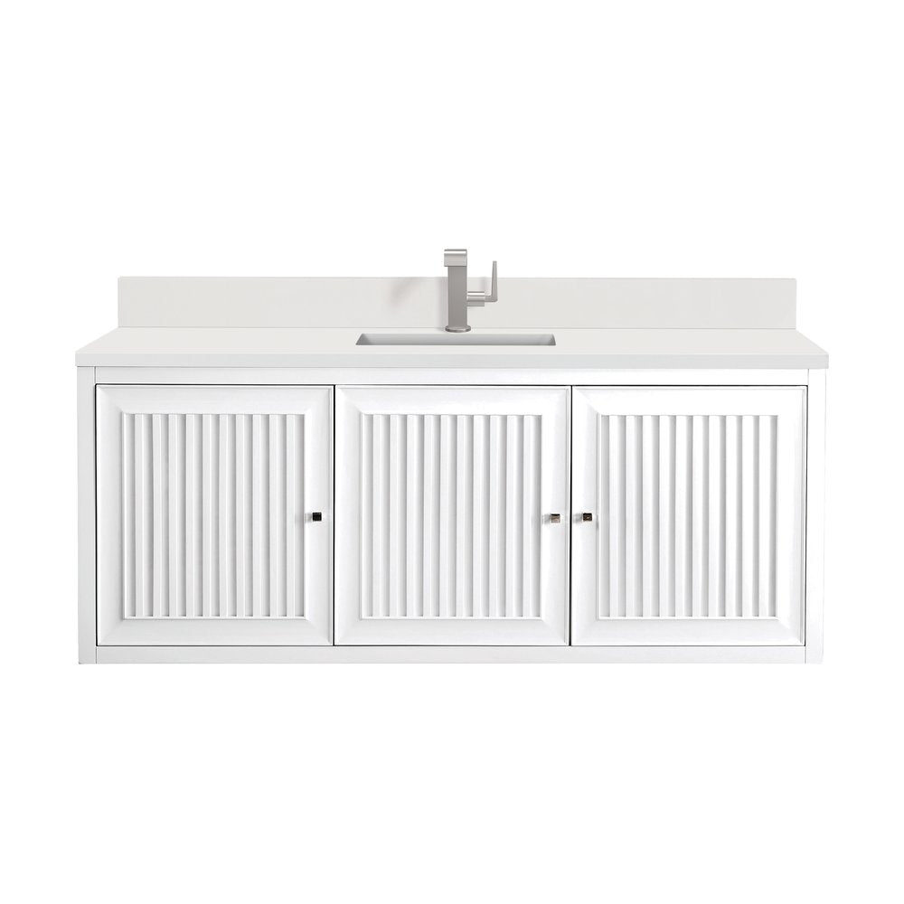 James Martin - Athens 60" Single Vanity, Glossy White w/ Single Hole 3 CM White Zeus Silestone Top & Backsplash - E645-V60S-GW-1WZ view 2