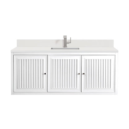 James Martin - Athens 60" Single Vanity, Glossy White w/ Single Hole 3 CM White Zeus Silestone Top & Backsplash - E645-V60S-GW-1WZ view 2