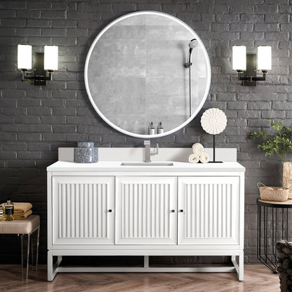 James Martin - Athens 60" Single Vanity, Glossy White w/ Single Hole 3 CM White Zeus Silestone Top & Backsplash - E645-V60S-GW-1WZ view 3