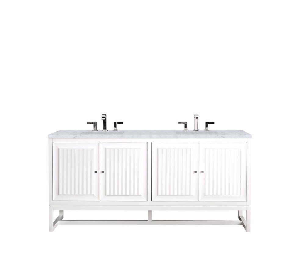 James Martin - Athens 72" Double Vanity, Glossy White w/ 3 CM Carrara White Top - E645-V72-GW-3CAR view 1