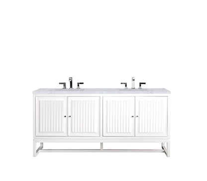 James Martin - Athens 72" Double Vanity, Glossy White w/ 3 CM Carrara White Top - E645-V72-GW-3CAR view 1