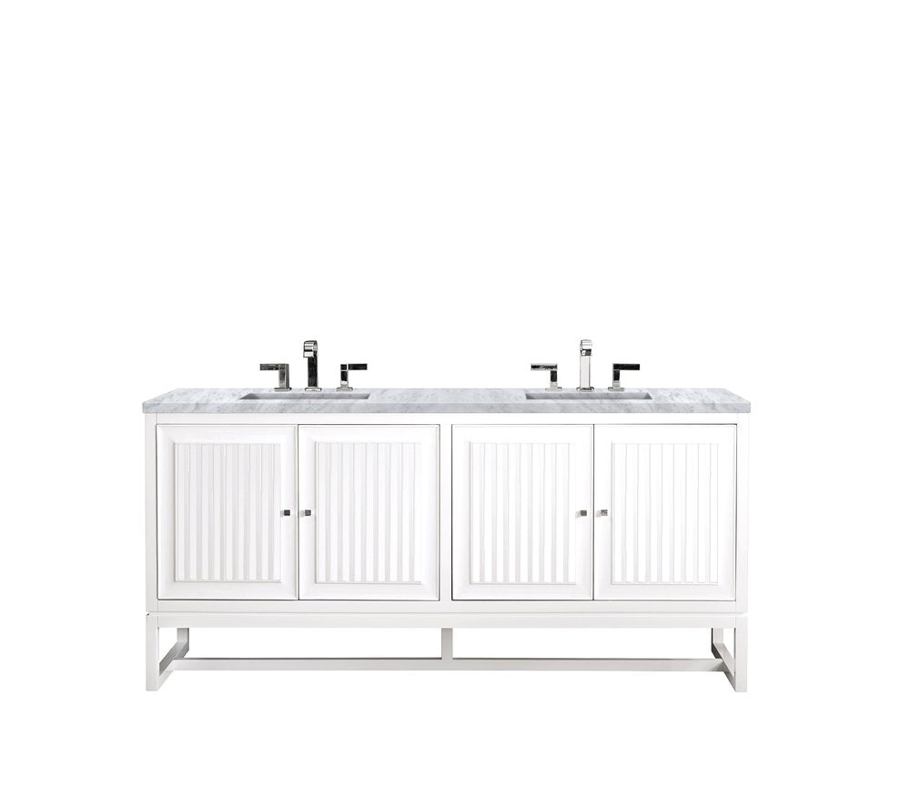 James Martin - Athens 72" Double Vanity, Glossy White w/ 3 CM Carrara White Top - E645-V72-GW-3CAR view 2