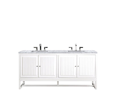 James Martin - Athens 72" Double Vanity, Glossy White w/ 3 CM Carrara White Top - E645-V72-GW-3CAR view 2