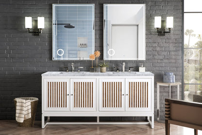 James Martin - Athens 72" Double Vanity, Glossy White w/ 3 CM Carrara White Top - E645-V72-GW-3CAR view 3