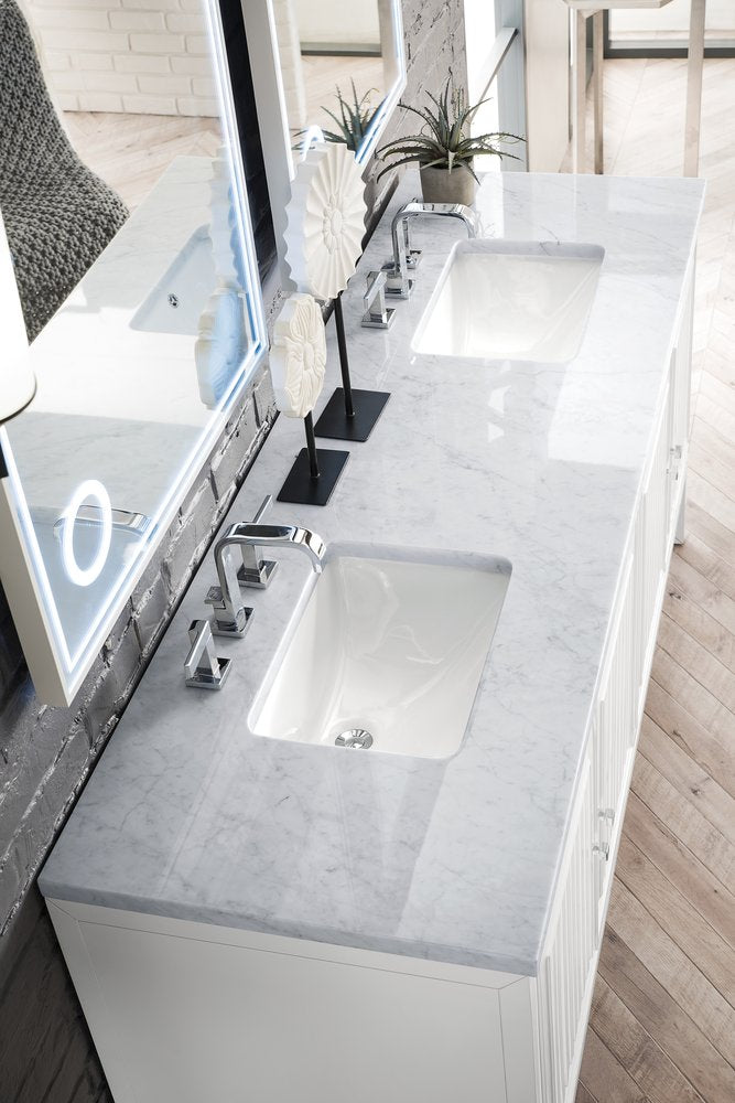 James Martin - Athens 72" Double Vanity, Glossy White w/ 3 CM Carrara White Top - E645-V72-GW-3CAR view 4