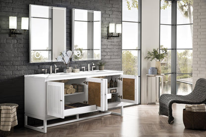 James Martin - Athens 72" Double Vanity, Glossy White w/ 3 CM Carrara White Top - E645-V72-GW-3CAR view 6