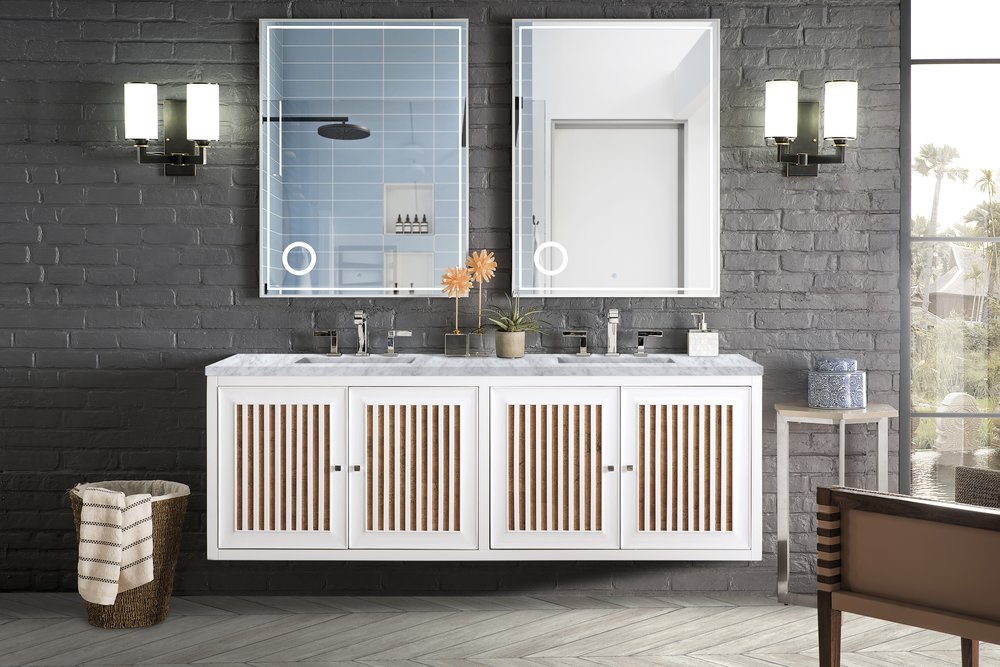 James Martin - Athens 72" Double Vanity, Glossy White w/ 3 CM Carrara White Top - E645-V72-GW-3CAR view 7