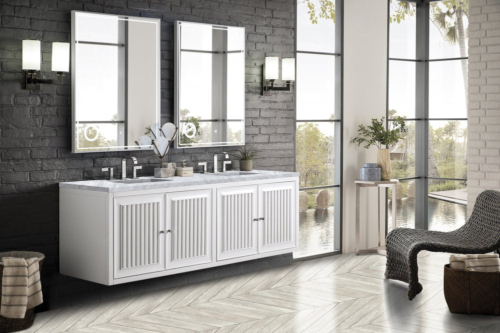 James Martin - Athens 72" Double Vanity, Glossy White w/ 3 CM Carrara White Top - E645-V72-GW-3CAR view 8