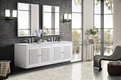 James Martin - Athens 72" Double Vanity, Glossy White w/ 3 CM Carrara White Top - E645-V72-GW-3CAR view 8