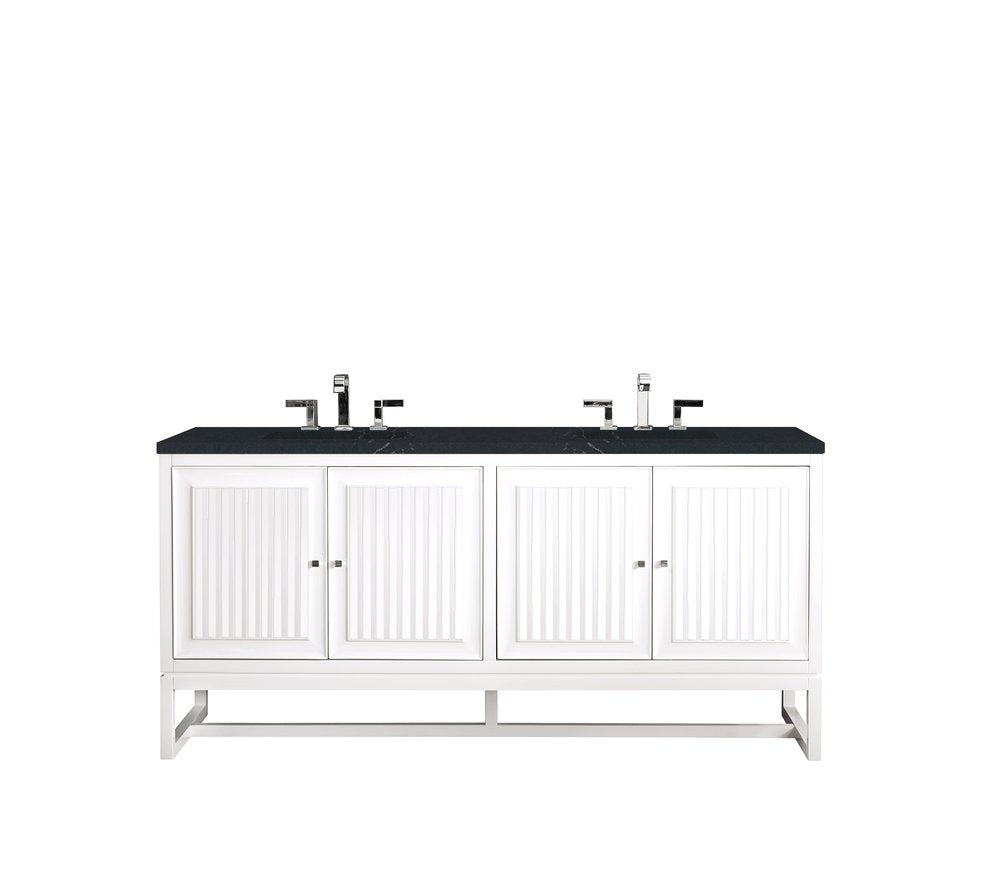 James Martin - Athens 72" Double Vanity, Glossy White w/ 3 CM Charcoal Soapstone Silestone Top - E645-V72-GW-3CSP view 1