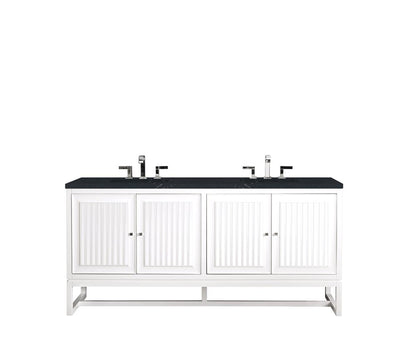 James Martin - Athens 72" Double Vanity, Glossy White w/ 3 CM Charcoal Soapstone Silestone Top - E645-V72-GW-3CSP view 1