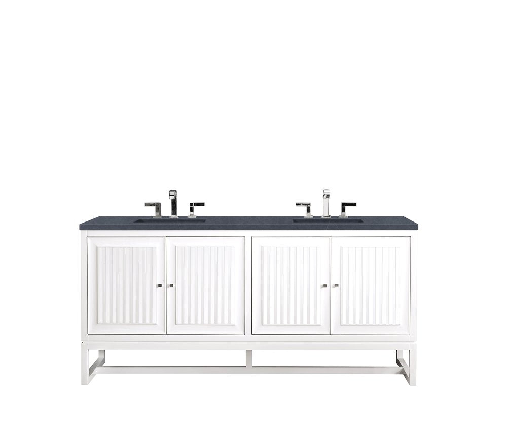 James Martin - Athens 72" Double Vanity, Glossy White w/ 3 CM Charcoal Soapstone Silestone Top - E645-V72-GW-3CSP view 2