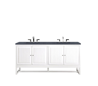 James Martin - Athens 72" Double Vanity, Glossy White w/ 3 CM Charcoal Soapstone Silestone Top - E645-V72-GW-3CSP view 2