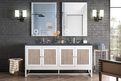 James Martin - Athens 72" Double Vanity, Glossy White w/ 3 CM Charcoal Soapstone Silestone Top - E645-V72-GW-3CSP view 3