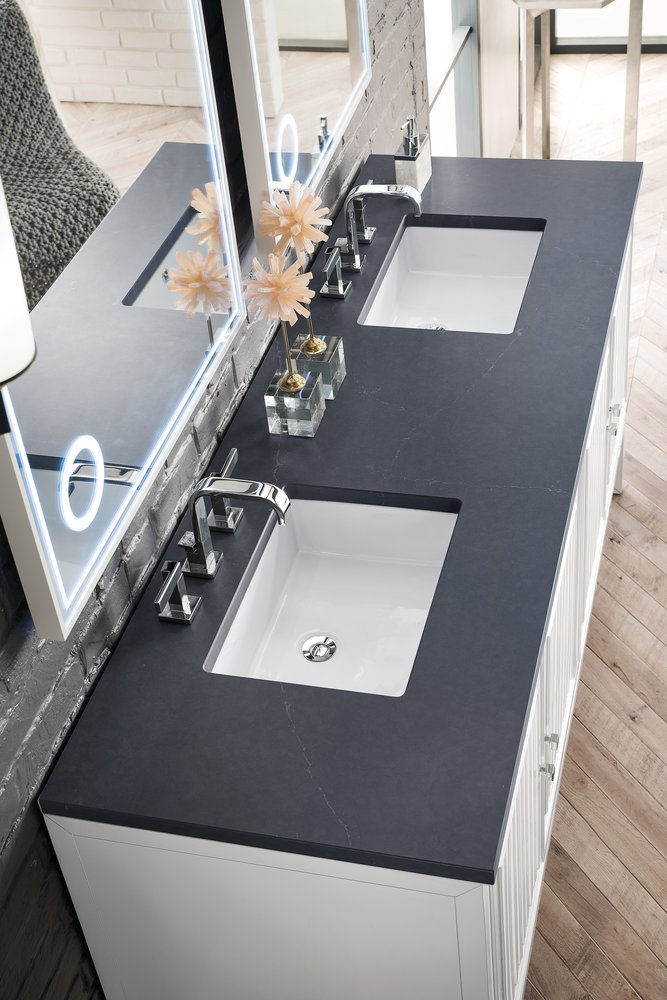 James Martin - Athens 72" Double Vanity, Glossy White w/ 3 CM Charcoal Soapstone Silestone Top - E645-V72-GW-3CSP view 4