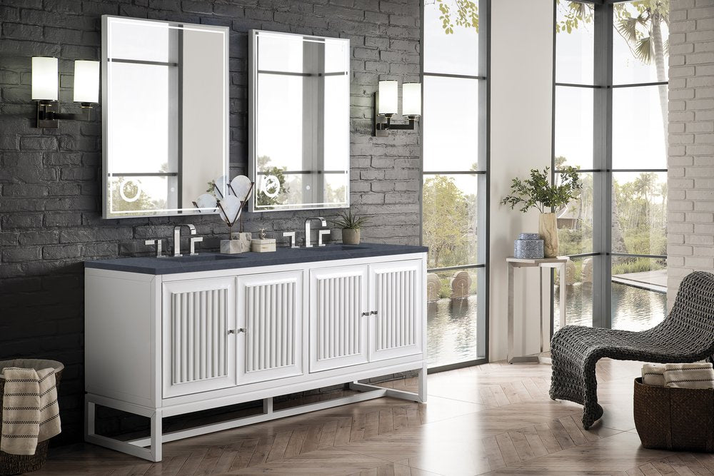 James Martin - Athens 72" Double Vanity, Glossy White w/ 3 CM Charcoal Soapstone Silestone Top - E645-V72-GW-3CSP view 5