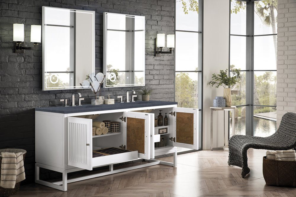 James Martin - Athens 72" Double Vanity, Glossy White w/ 3 CM Charcoal Soapstone Silestone Top - E645-V72-GW-3CSP view 6