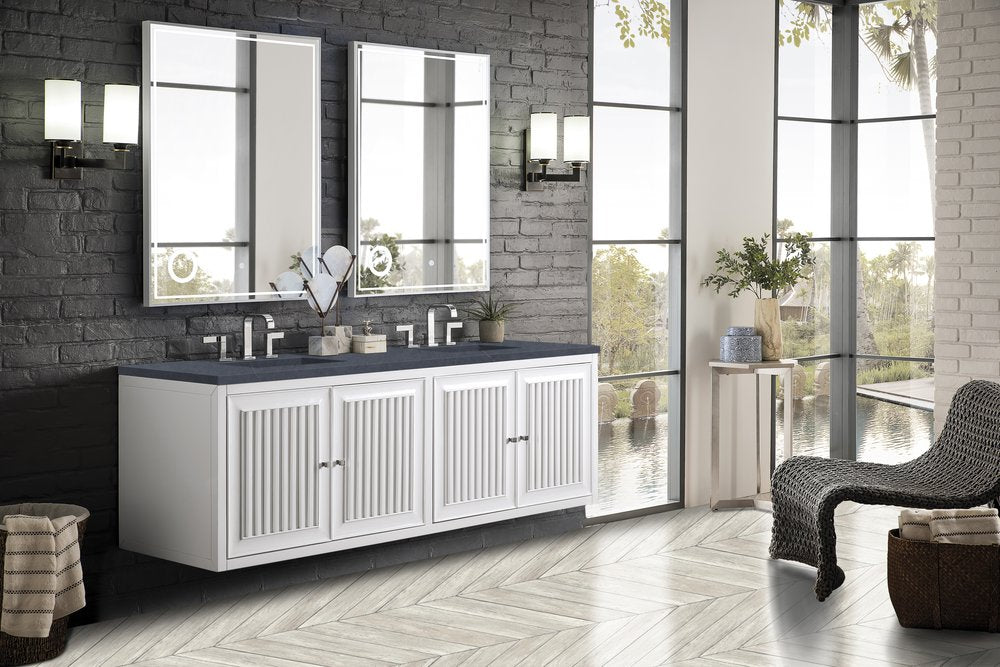 James Martin - Athens 72" Double Vanity, Glossy White w/ 3 CM Charcoal Soapstone Silestone Top - E645-V72-GW-3CSP view 8