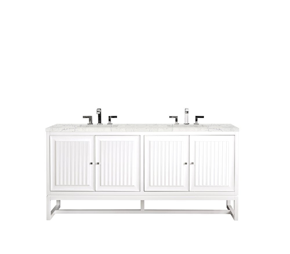 James Martin - Athens 72" Double Vanity, Glossy White w/ 3 CM Eternal Jasmine Pearl Silestone Top - E645-V72-GW-3EJP view 1
