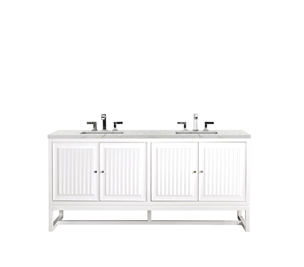 James Martin - Athens 72" Double Vanity, Glossy White w/ 3 CM Eternal Jasmine Pearl Silestone Top - E645-V72-GW-3EJP view 2