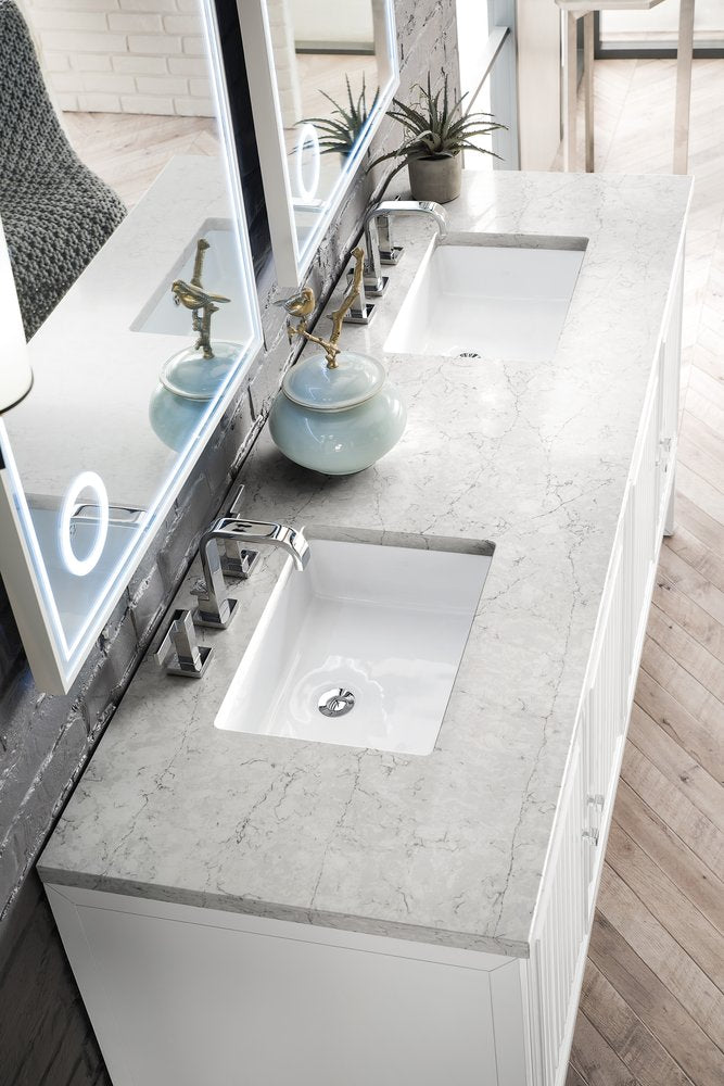 James Martin - Athens 72" Double Vanity, Glossy White w/ 3 CM Eternal Jasmine Pearl Silestone Top - E645-V72-GW-3EJP view 4