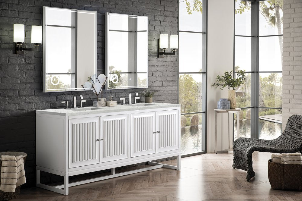 James Martin - Athens 72" Double Vanity, Glossy White w/ 3 CM Eternal Jasmine Pearl Silestone Top - E645-V72-GW-3EJP view 5
