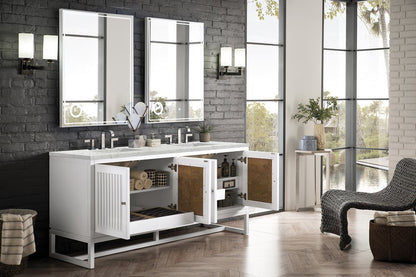 James Martin - Athens 72" Double Vanity, Glossy White w/ 3 CM Eternal Jasmine Pearl Silestone Top - E645-V72-GW-3EJP view 6