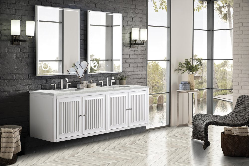 James Martin - Athens 72" Double Vanity, Glossy White w/ 3 CM Eternal Jasmine Pearl Silestone Top - E645-V72-GW-3EJP view 8