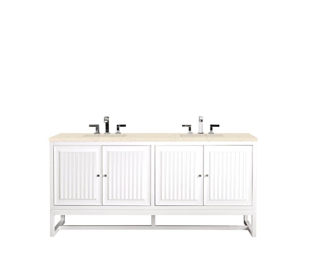 James Martin - Athens 72" Double Vanity, Glossy White w/ 3 CM Eternal Marfil Top - E645-V72-GW-3EMR view 1