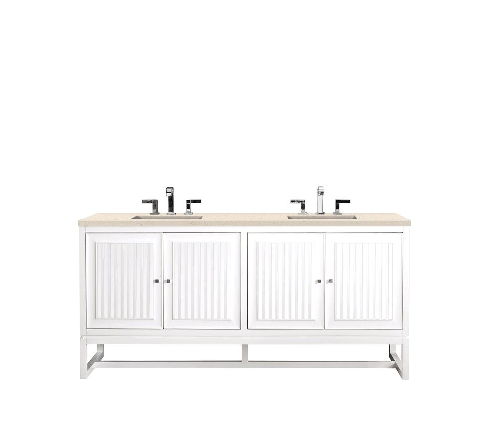James Martin - Athens 72" Double Vanity, Glossy White w/ 3 CM Eternal Marfil Top - E645-V72-GW-3EMR view 2