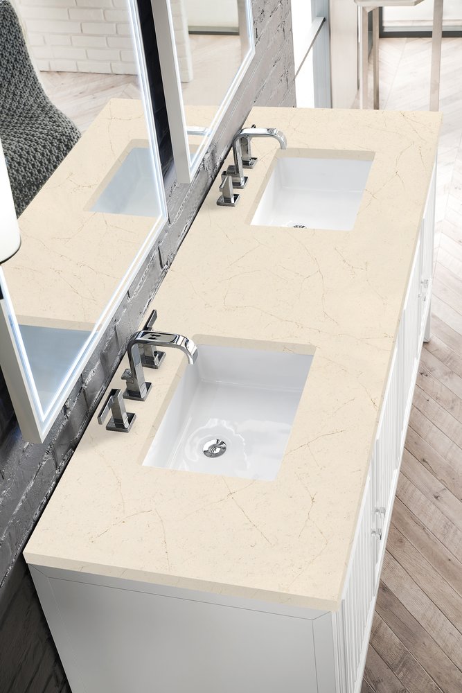James Martin - Athens 72" Double Vanity, Glossy White w/ 3 CM Eternal Marfil Top - E645-V72-GW-3EMR view 4