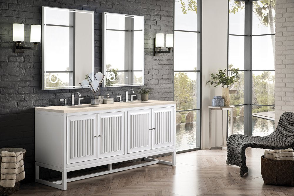 James Martin - Athens 72" Double Vanity, Glossy White w/ 3 CM Eternal Marfil Top - E645-V72-GW-3EMR view 5