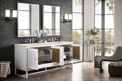 James Martin - Athens 72" Double Vanity, Glossy White w/ 3 CM Eternal Marfil Top - E645-V72-GW-3EMR view 6